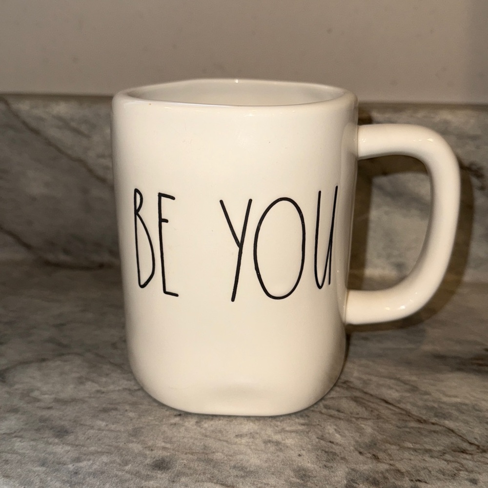 Rae Dunn White Mug with 'Be You' Design